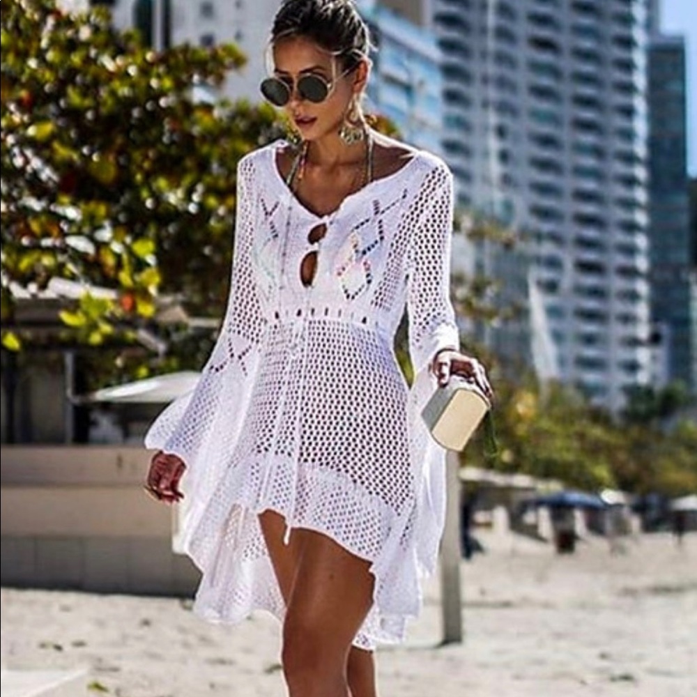 TQTA Long Knitted Beach Cover-up.